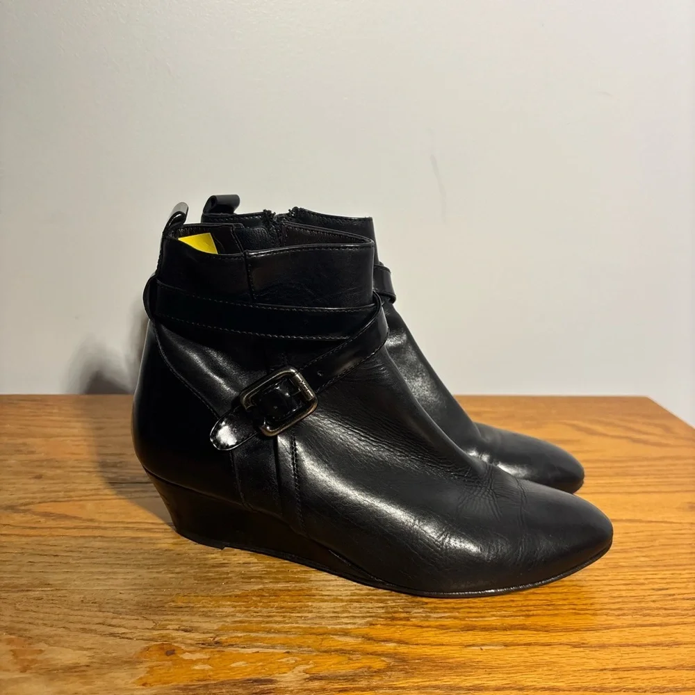 AGL Black Leather Wedge Ankle Boots Size EU 38.5
